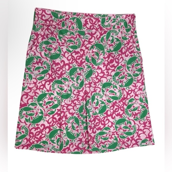 L.L Bean Womens 10 Skirt Seacoast Crab Lobster Print Pink Zip Pockets Nautical - Picture 1 of 10